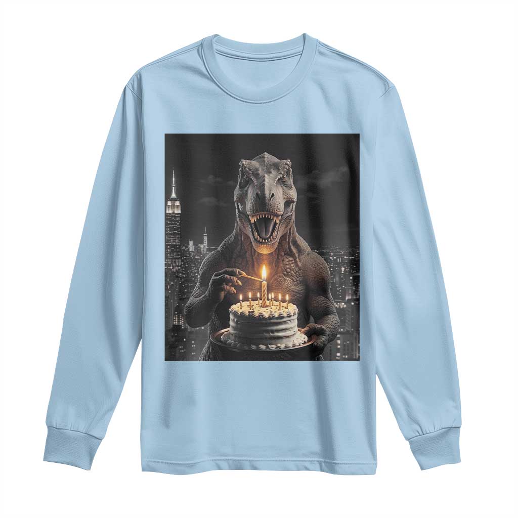Funny Birthday Dinosaur Long Sleeve Shirt Prehistoric Party Celebration TS12 Light Blue Print Your Wear
