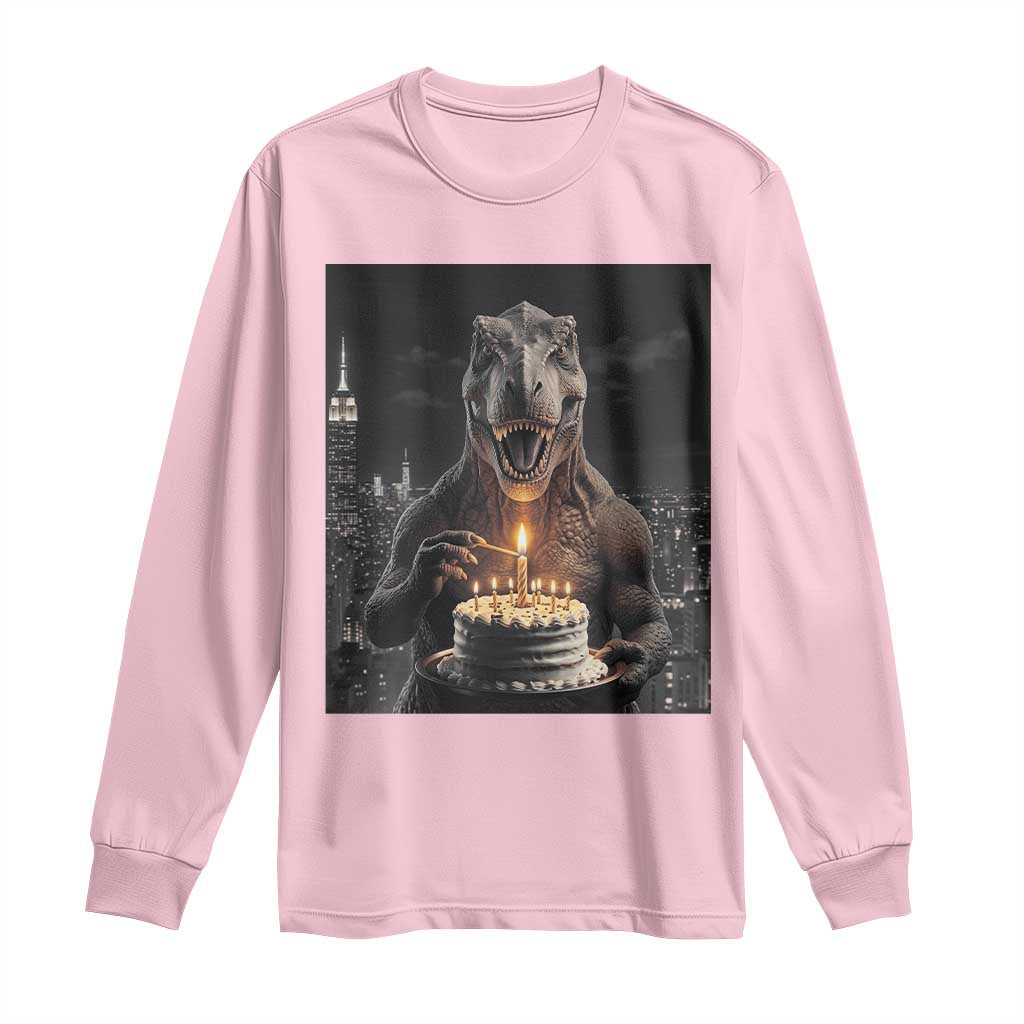 Funny Birthday Dinosaur Long Sleeve Shirt Prehistoric Party Celebration TS12 Light Pink Print Your Wear