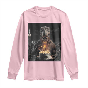 Funny Birthday Dinosaur Long Sleeve Shirt Prehistoric Party Celebration TS12 Light Pink Print Your Wear