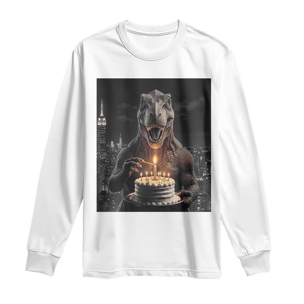 Funny Birthday Dinosaur Long Sleeve Shirt Prehistoric Party Celebration TS12 White Print Your Wear