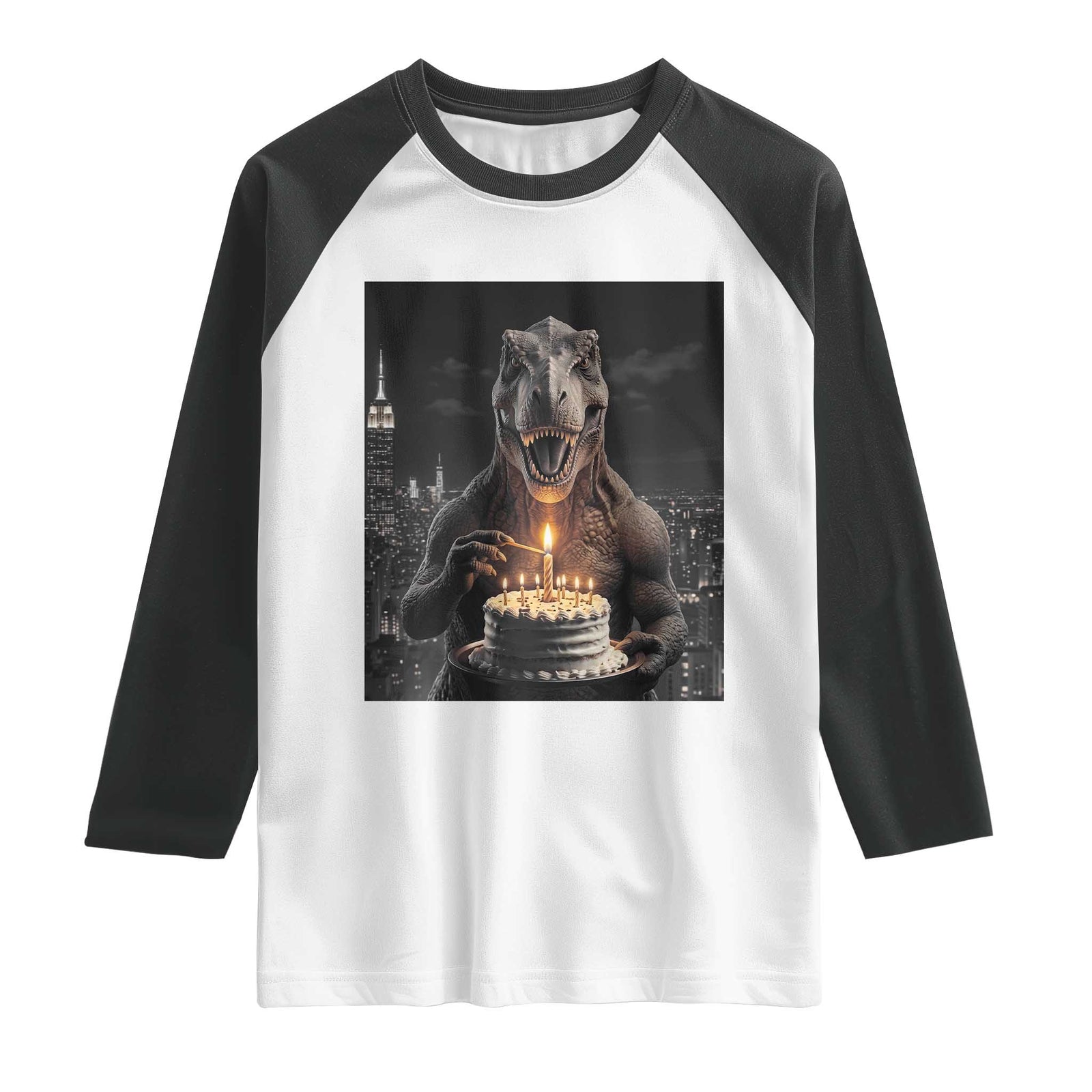 Funny Birthday Dinosaur Raglan Shirt Prehistoric Party Celebration TS12 White Black Print Your Wear
