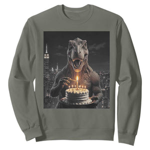 Funny Birthday Dinosaur Sweatshirt Prehistoric Party Celebration TS12 Military Green Print Your Wear