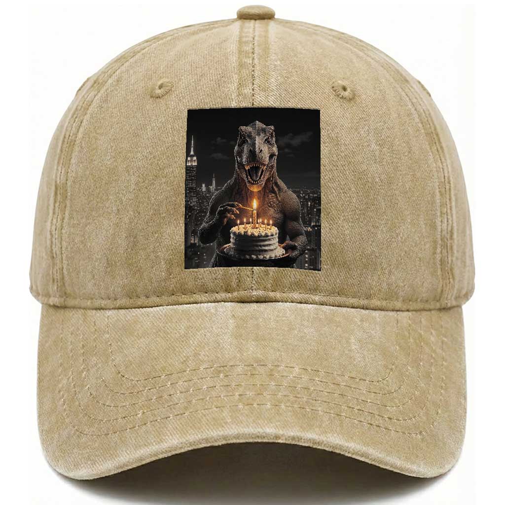 Funny Birthday Dinosaur Washed Cotton Baseball Cap Prehistoric Party Celebration TS12 Print Your Wear