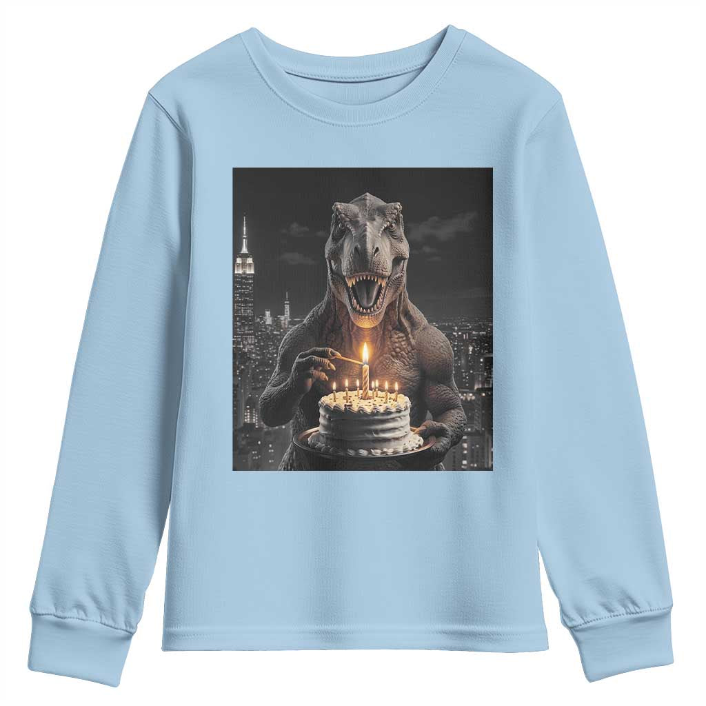 Funny Birthday Dinosaur Youth Sweatshirt Prehistoric Party Celebration TS12 Light Blue Print Your Wear