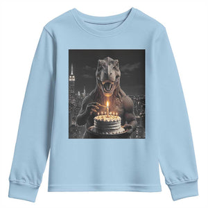 Funny Birthday Dinosaur Youth Sweatshirt Prehistoric Party Celebration TS12 Light Blue Print Your Wear