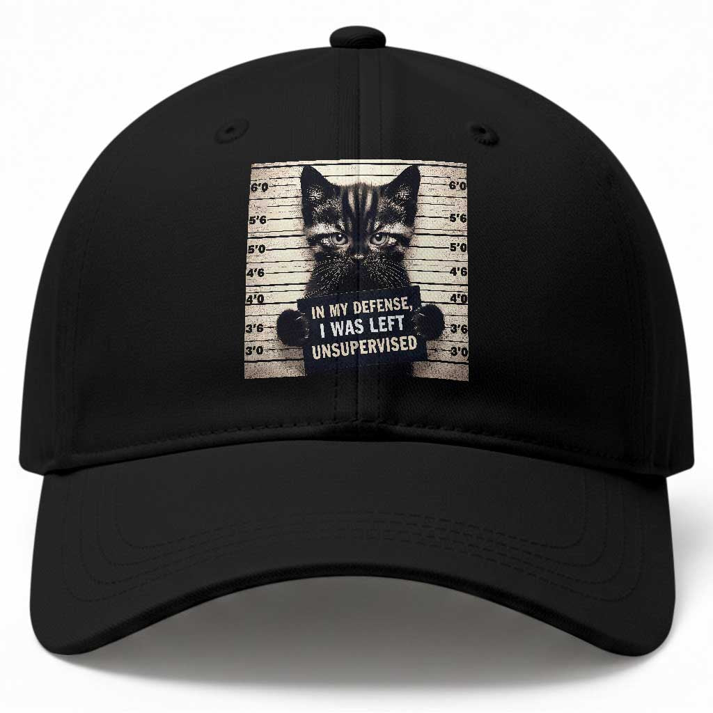 Funny Bad Cat Attitude Baseball Cap In My Defense I Was Left Unsupervised TS12 Print Your Wear