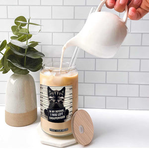 Funny Bad Cat Attitude Glass Can In My Defense I Was Left Unsupervised TS12 Print Your Wear