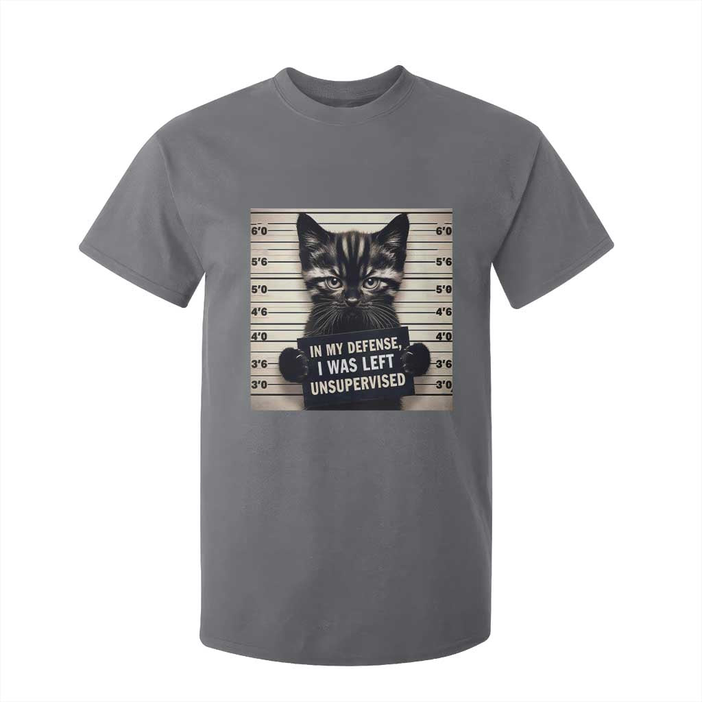 Funny Bad Cat Attitude T Shirt For Kid In My Defense I Was Left Unsupervised TS12 Charcoal Print Your Wear
