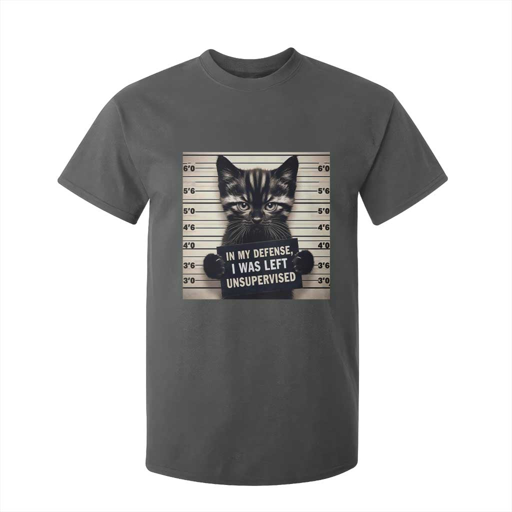 Funny Bad Cat Attitude T Shirt For Kid In My Defense I Was Left Unsupervised TS12 Dark Heather Print Your Wear