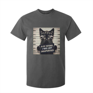 Funny Bad Cat Attitude T Shirt For Kid In My Defense I Was Left Unsupervised TS12 Dark Heather Print Your Wear
