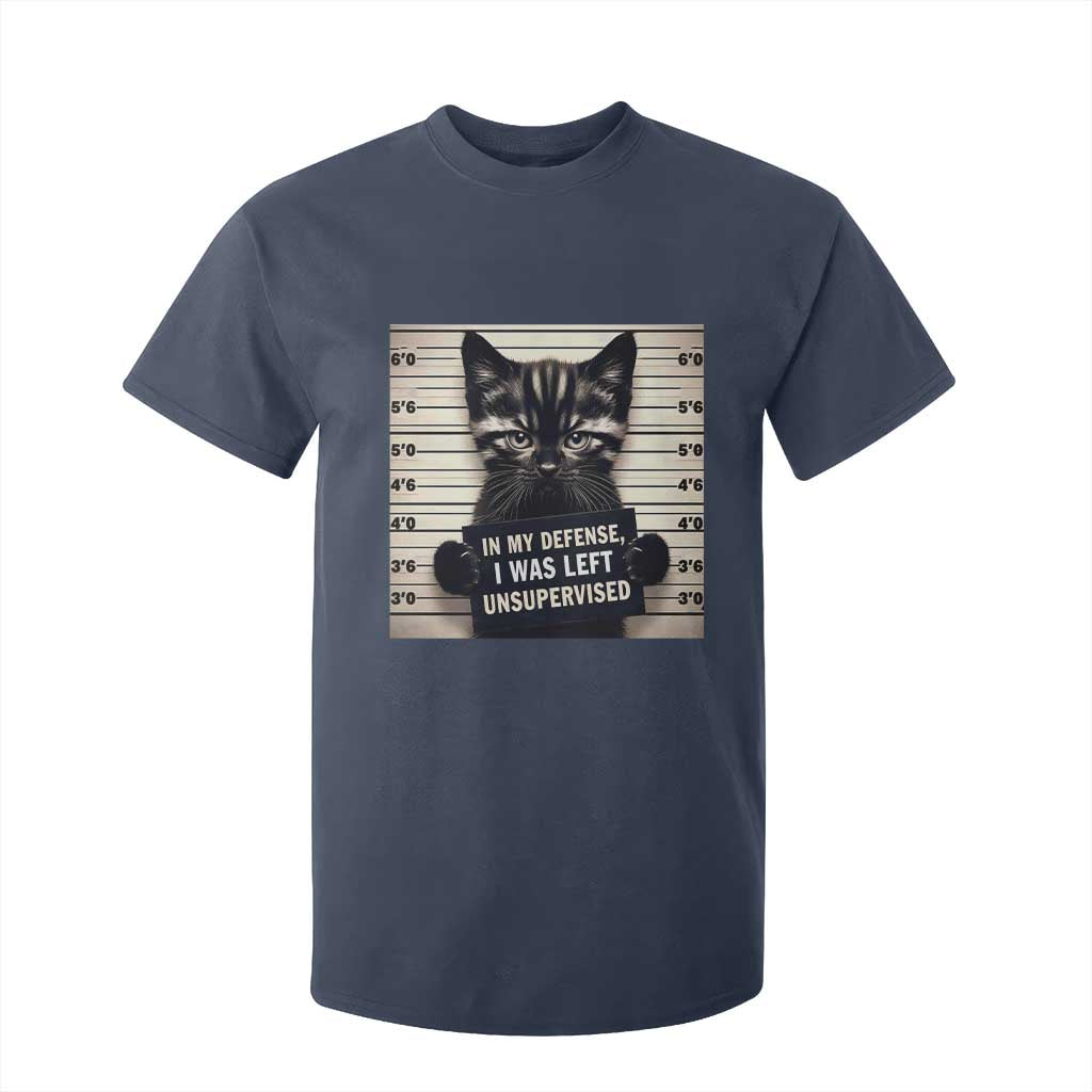 Funny Bad Cat Attitude T Shirt For Kid In My Defense I Was Left Unsupervised TS12 Navy Print Your Wear