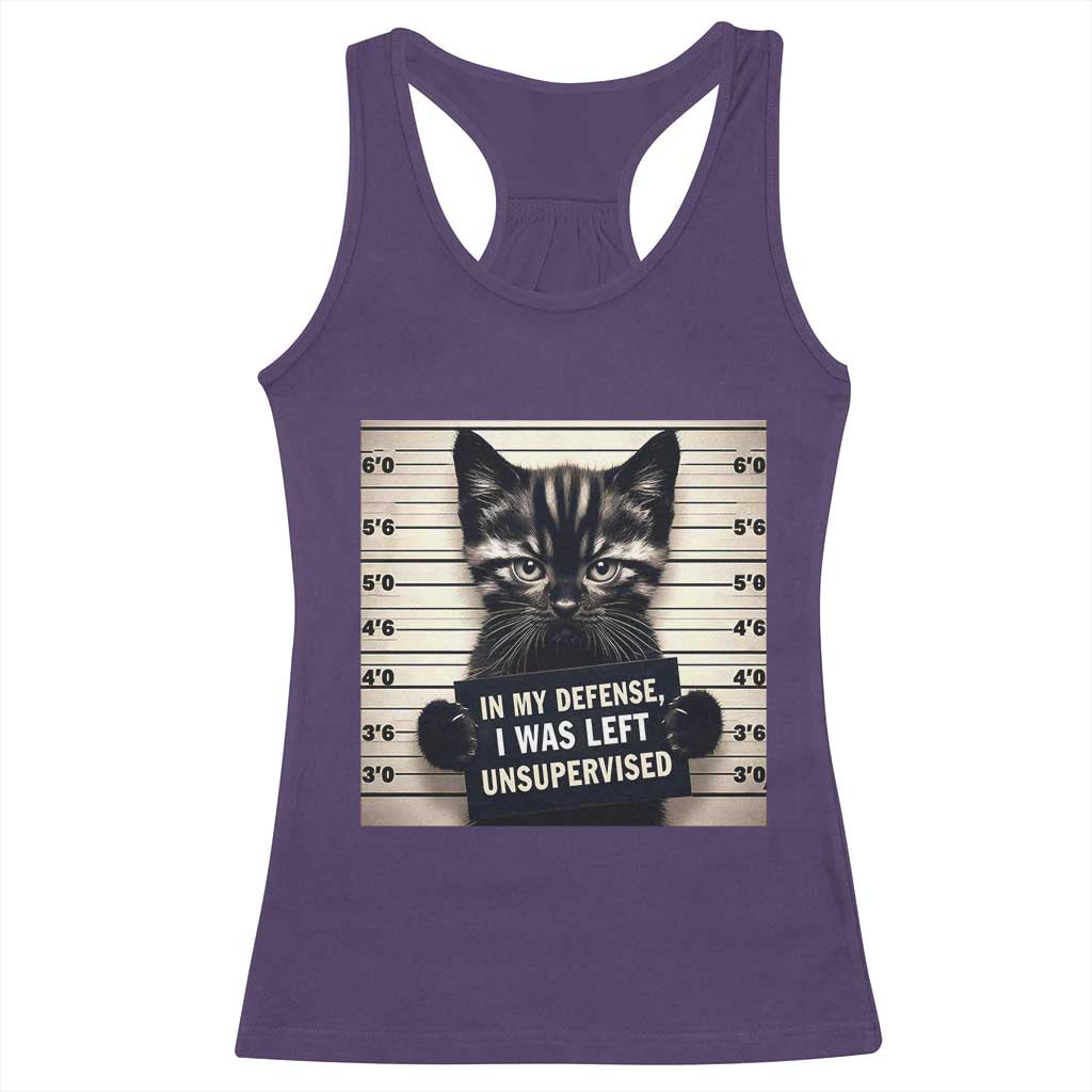 Funny Bad Cat Attitude Racerback Tank Top In My Defense I Was Left Unsupervised TS12 Purple Print Your Wear