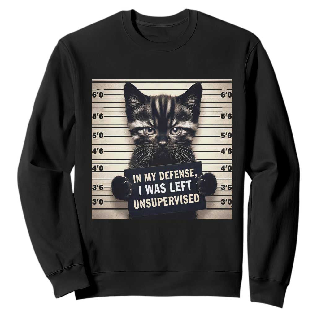 Funny Bad Cat Attitude Sweatshirt In My Defense I Was Left Unsupervised TS12 Black Print Your Wear