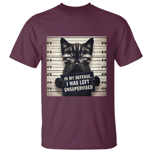 Funny Bad Cat Attitude T Shirt In My Defense I Was Left Unsupervised TS12 Maroon Print Your Wear