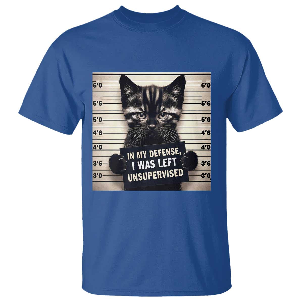Funny Bad Cat Attitude T Shirt In My Defense I Was Left Unsupervised TS12 Royal Blue Print Your Wear