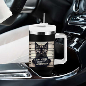 Funny Bad Cat Attitude Tumbler With Handle In My Defense I Was Left Unsupervised TS12 Print Your Wear