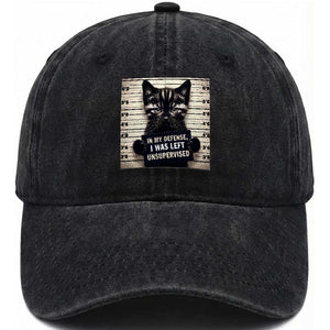 Funny Bad Cat Attitude Washed Cotton Baseball Cap In My Defense I Was Left Unsupervised TS12 Print Your Wear