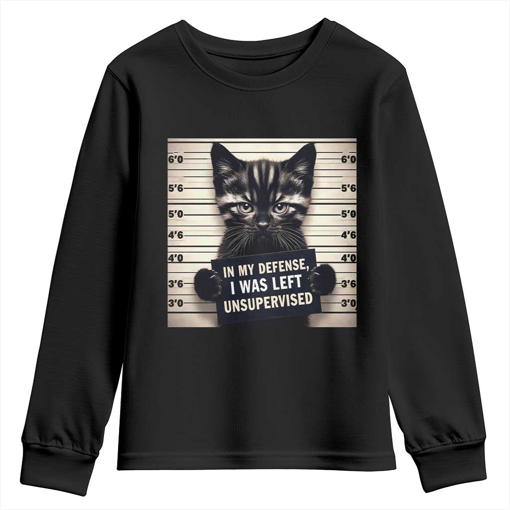 Funny Bad Cat Attitude Youth Sweatshirt In My Defense I Was Left Unsupervised TS12 Black Print Your Wear