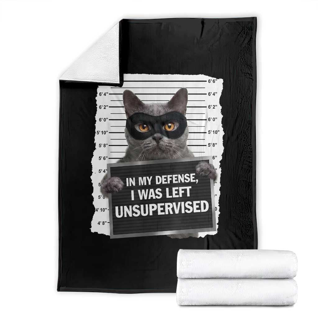 Funny Cat Mugshot Throw Blanket In My Defense I Was Left Unsupervised TS12 Black Print Your Wear