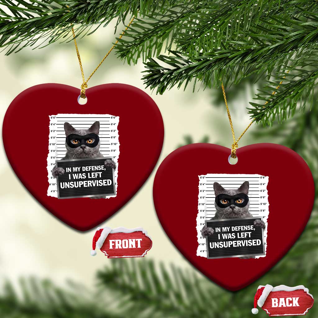 Funny Cat Mugshot Ceramic Ornament In My Defense I Was Left Unsupervised TS12 Print Your Wear