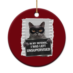 Funny Cat Mugshot Ceramic Ornament In My Defense I Was Left Unsupervised TS12 1pc Red Print Your Wear