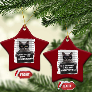 Funny Cat Mugshot Ceramic Ornament In My Defense I Was Left Unsupervised TS12 Print Your Wear