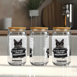 Funny Cat Mugshot Glass Can In My Defense I Was Left Unsupervised TS12 Print Your Wear