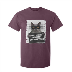 Funny Cat Mugshot T Shirt For Kid In My Defense I Was Left Unsupervised TS12 Maroon Print Your Wear