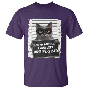 Funny Cat Mugshot T Shirt In My Defense I Was Left Unsupervised TS12 Purple Print Your Wear