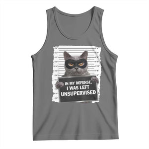 Funny Cat Mugshot Tank Top In My Defense I Was Left Unsupervised TS12 Black Heather Print Your Wear