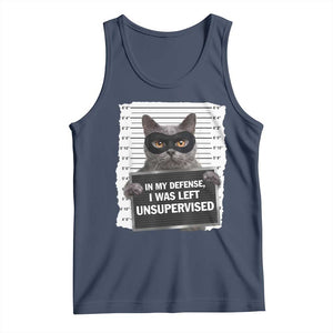 Funny Cat Mugshot Tank Top In My Defense I Was Left Unsupervised TS12 Navy Print Your Wear