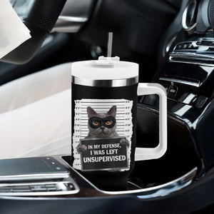Funny Cat Mugshot Tumbler With Handle In My Defense I Was Left Unsupervised TS12 Print Your Wear