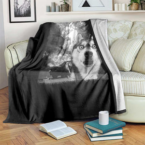 Funny Husky Chaos Throw Blanket Cool Dog Selfie With Burning Car TS12 Print Your Wear