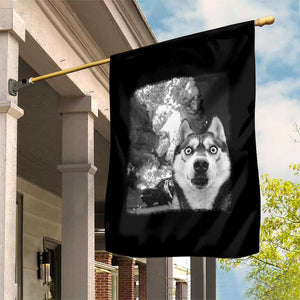 Funny Husky Chaos Garden Flag Cool Dog Selfie With Burning Car TS12 Print Your Wear