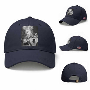Funny Husky Chaos Baseball Cap Cool Dog Selfie With Burning Car TS12 Baseball Cap Universal Fit Navy Print Your Wear