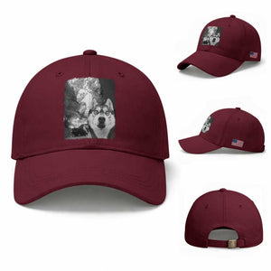 Funny Husky Chaos Baseball Cap Cool Dog Selfie With Burning Car TS12 Baseball Cap Universal Fit Maroon Print Your Wear