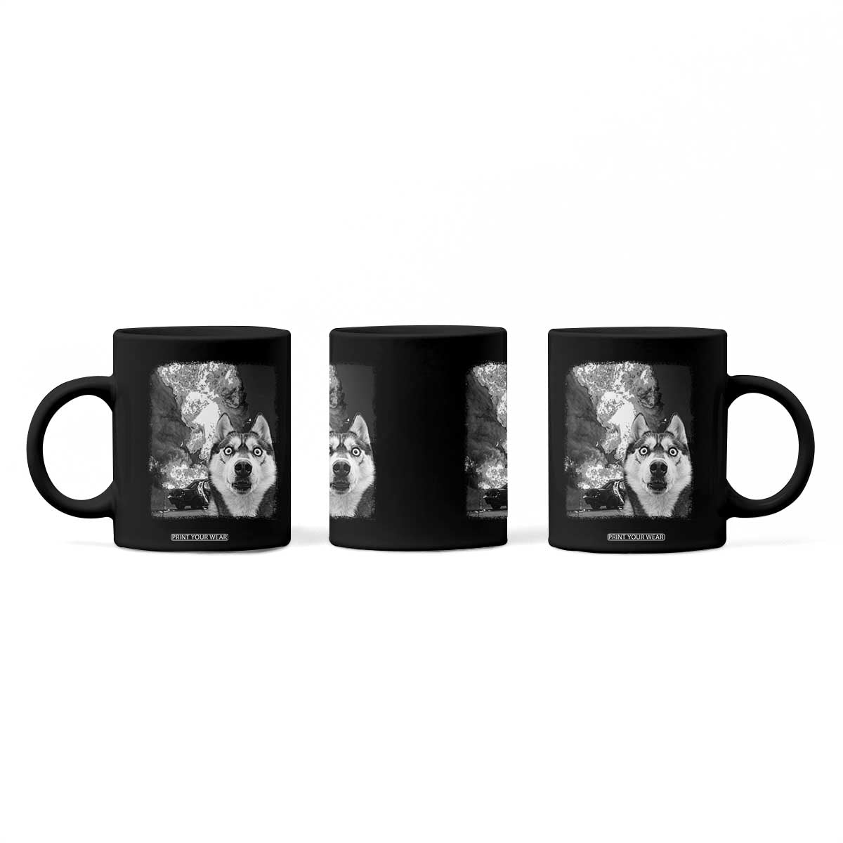 Funny Husky Chaos Coffee Mug Cool Dog Selfie With Burning Car TS12 Print Your Wear