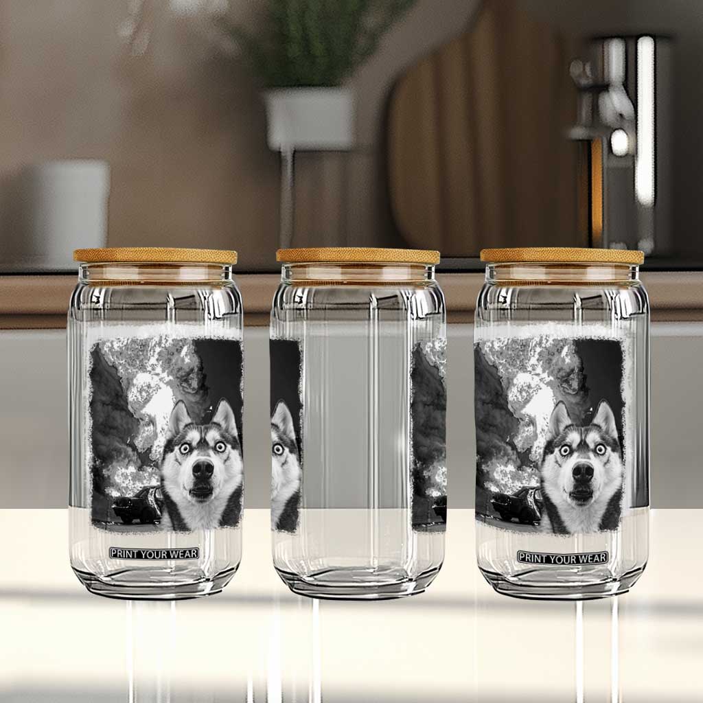 Funny Husky Chaos Glass Can Cool Dog Selfie With Burning Car TS12 Print Your Wear