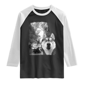 Funny Husky Chaos Raglan Shirt Cool Dog Selfie With Burning Car TS12 Black White Print Your Wear