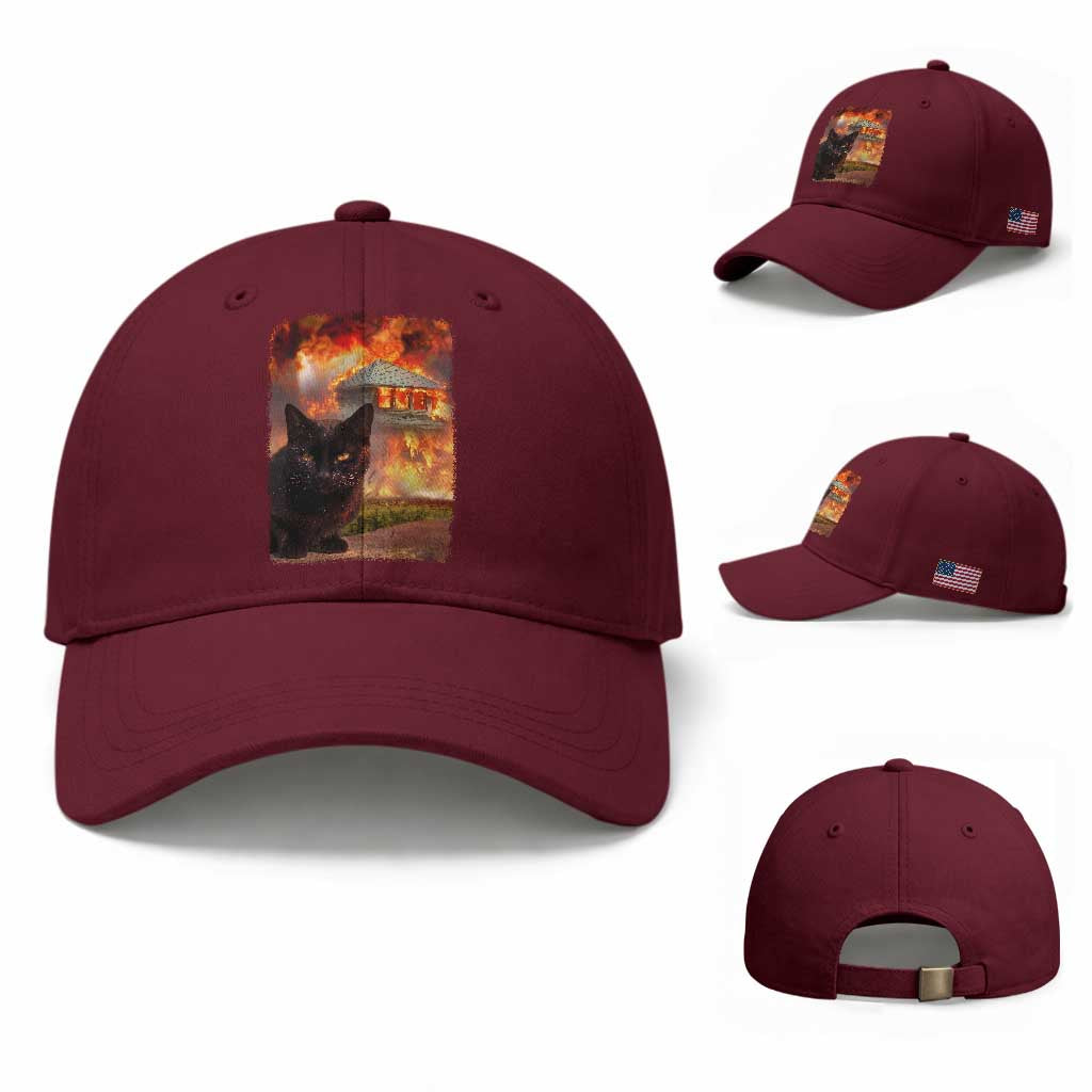 Funny Crazy Cat Selfie Baseball Cap Bad Kitty Chaos Humor Graphic TS12 Baseball Cap Universal Fit Maroon Print Your Wear