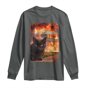 Funny Crazy Cat Selfie Long Sleeve Shirt Bad Kitty Chaos Humor Graphic TS12 Dark Heather Print Your Wear