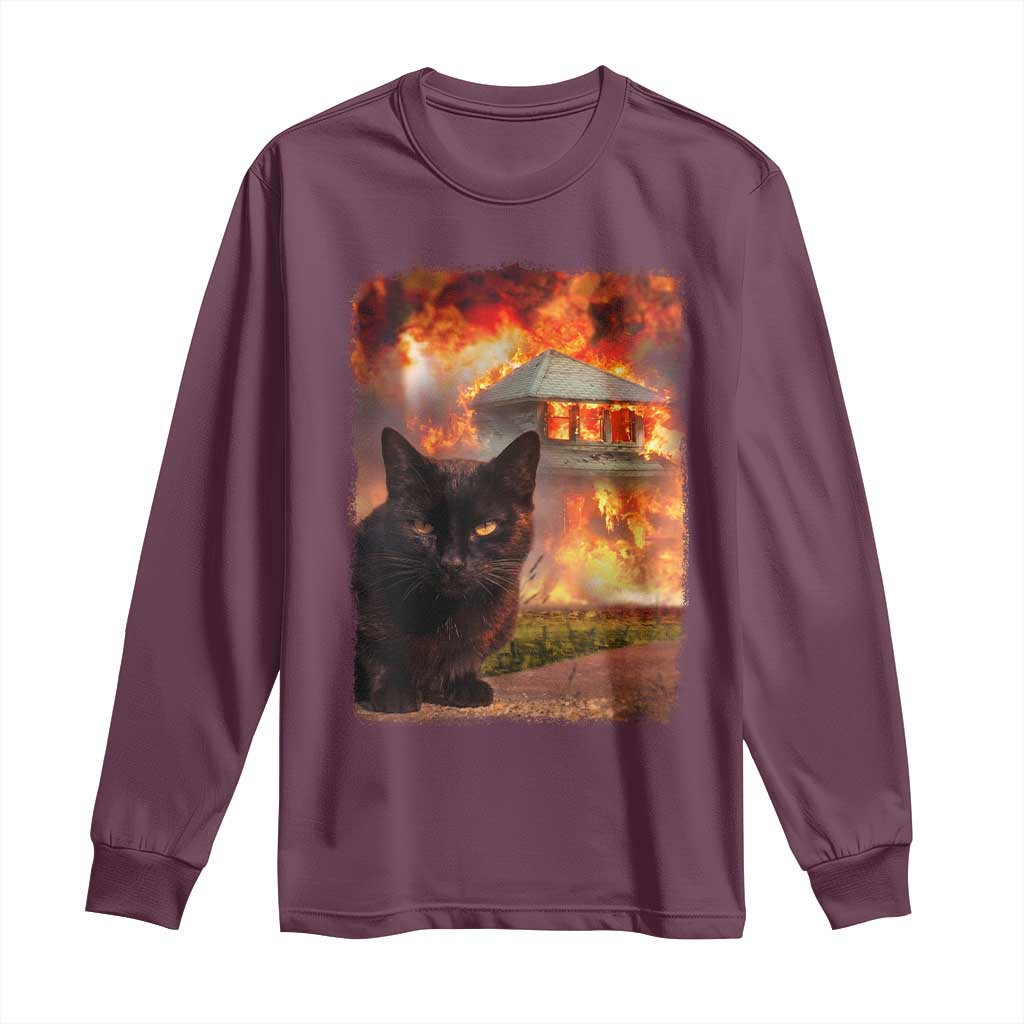 Funny Crazy Cat Selfie Long Sleeve Shirt Bad Kitty Chaos Humor Graphic TS12 Maroon Print Your Wear