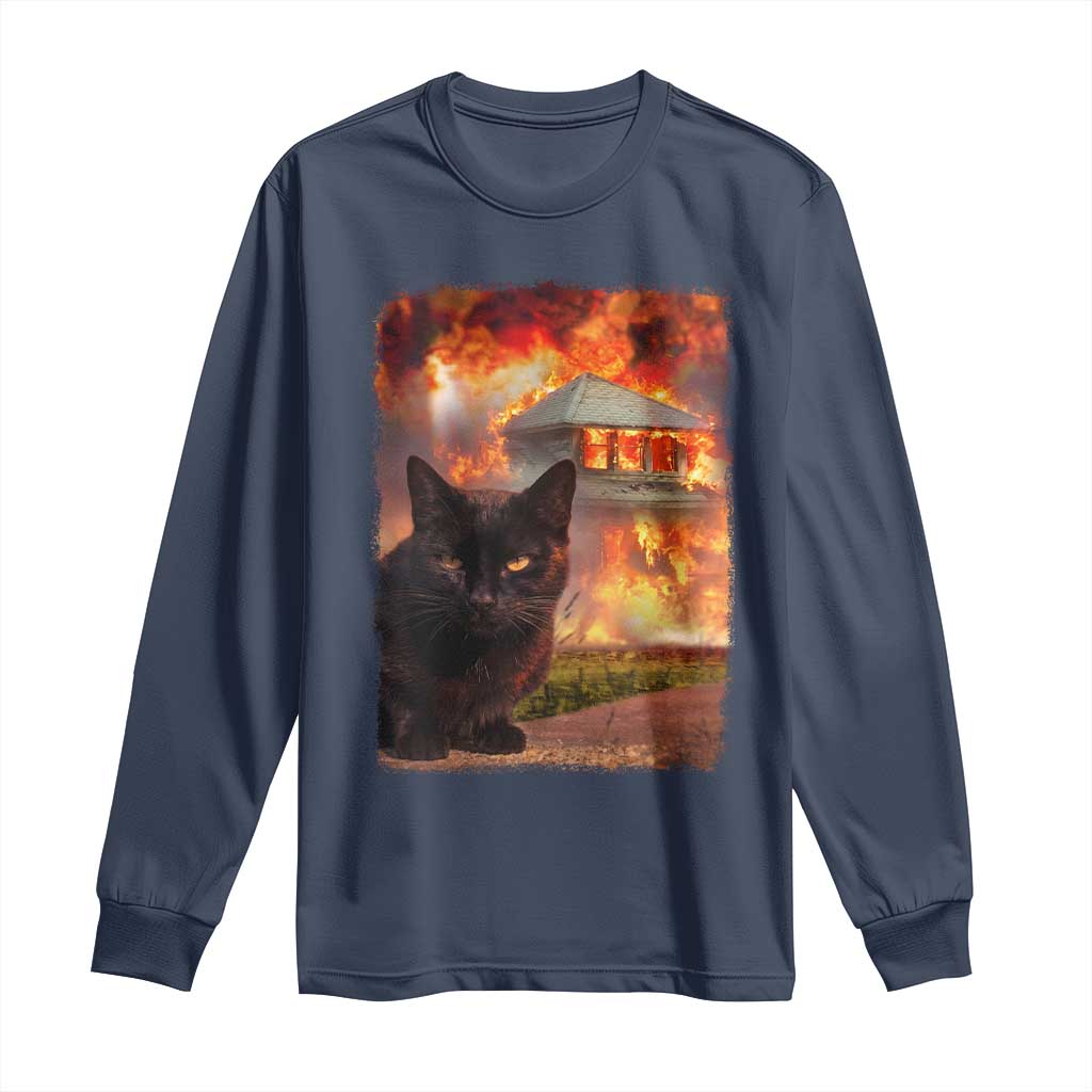 Funny Crazy Cat Selfie Long Sleeve Shirt Bad Kitty Chaos Humor Graphic TS12 Navy Print Your Wear