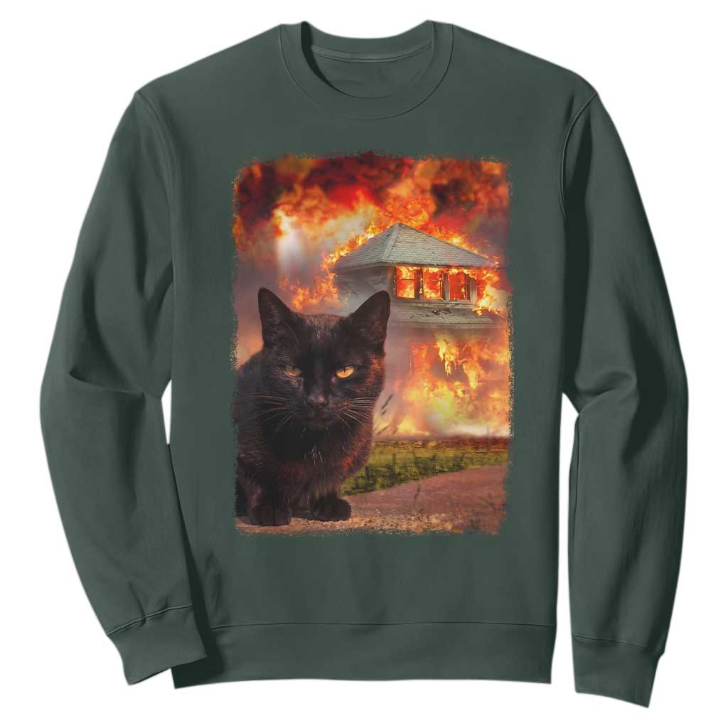 Funny Crazy Cat Selfie Sweatshirt Bad Kitty Chaos Humor Graphic TS12 Dark Forest Green Print Your Wear