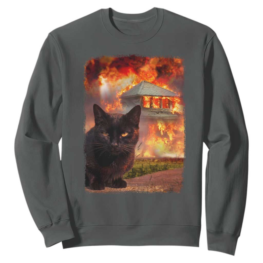 Funny Crazy Cat Selfie Sweatshirt Bad Kitty Chaos Humor Graphic TS12 Dark Heather Print Your Wear