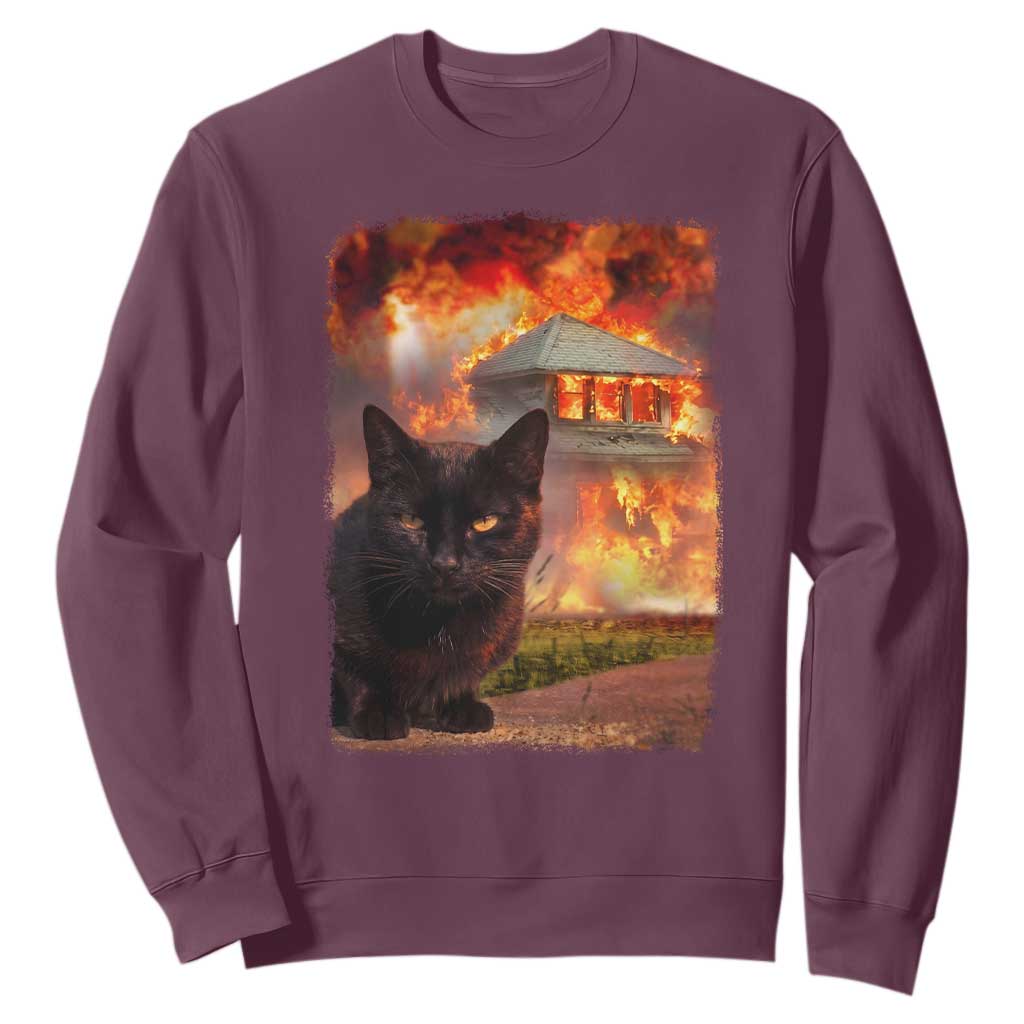 Funny Crazy Cat Selfie Sweatshirt Bad Kitty Chaos Humor Graphic TS12 Maroon Print Your Wear