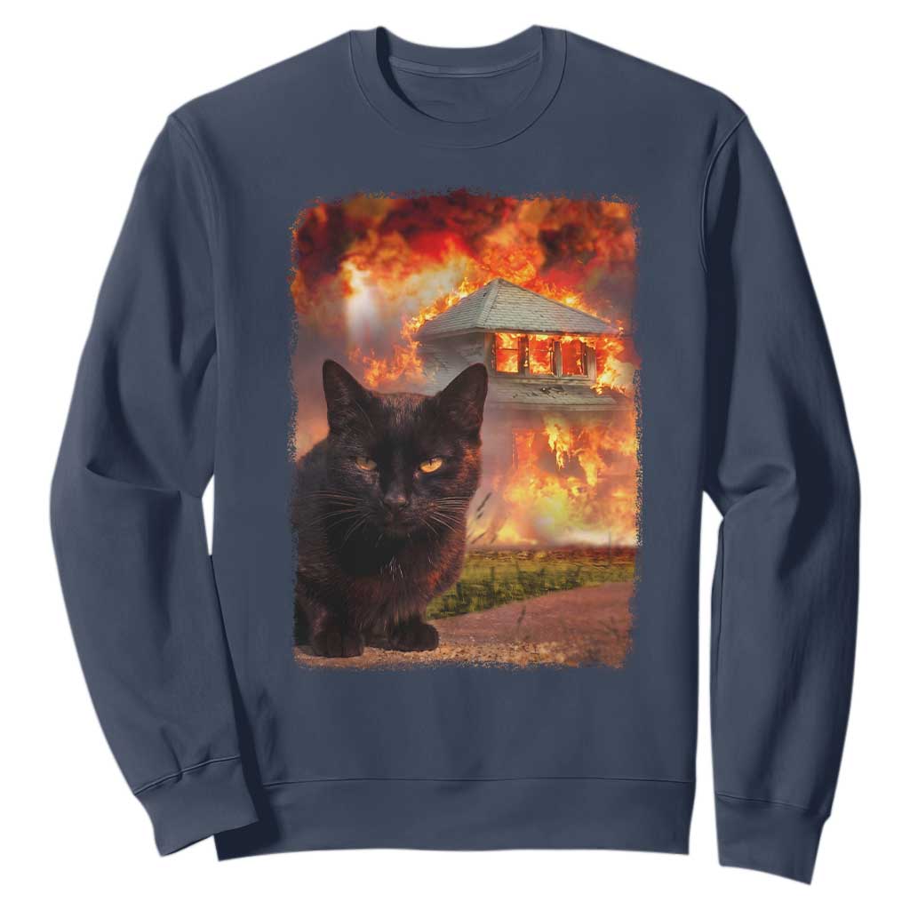 Funny Crazy Cat Selfie Sweatshirt Bad Kitty Chaos Humor Graphic TS12 Navy Print Your Wear