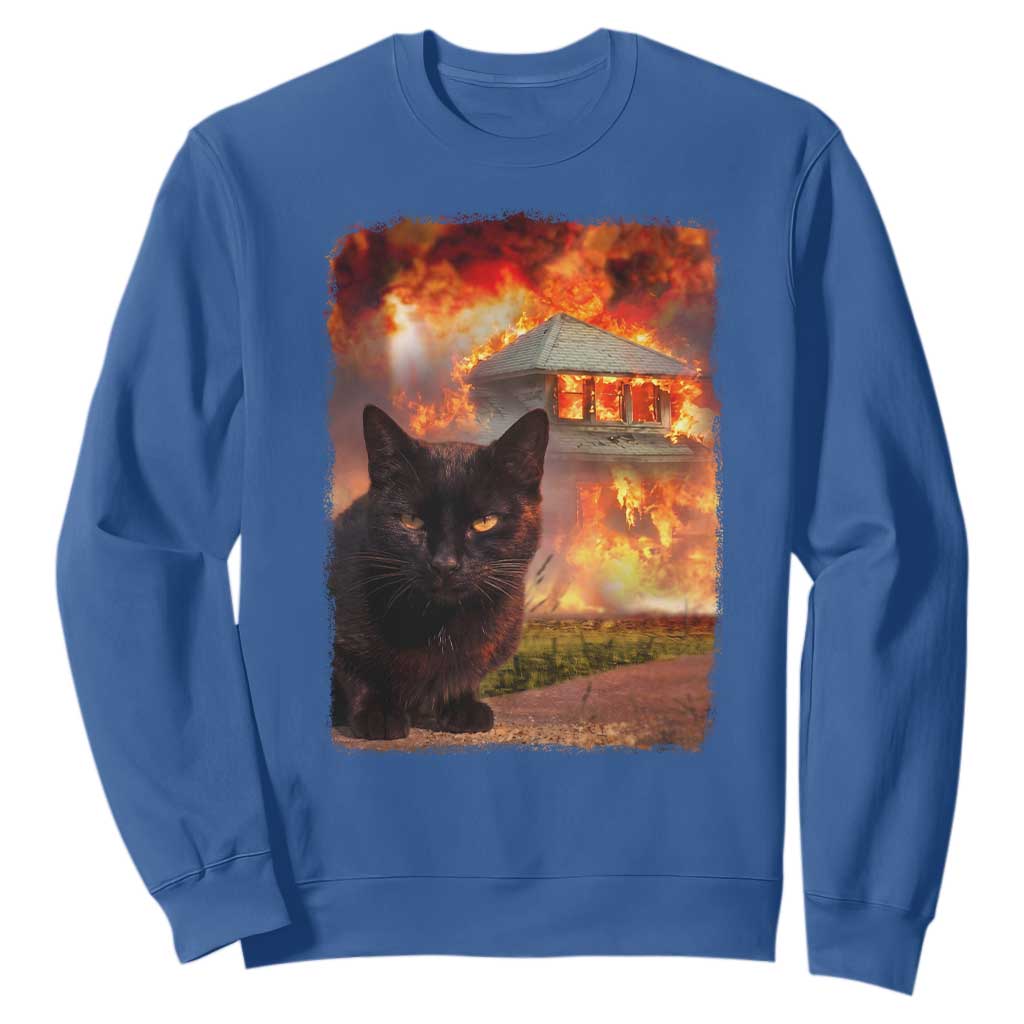 Funny Crazy Cat Selfie Sweatshirt Bad Kitty Chaos Humor Graphic TS12 Royal Blue Print Your Wear