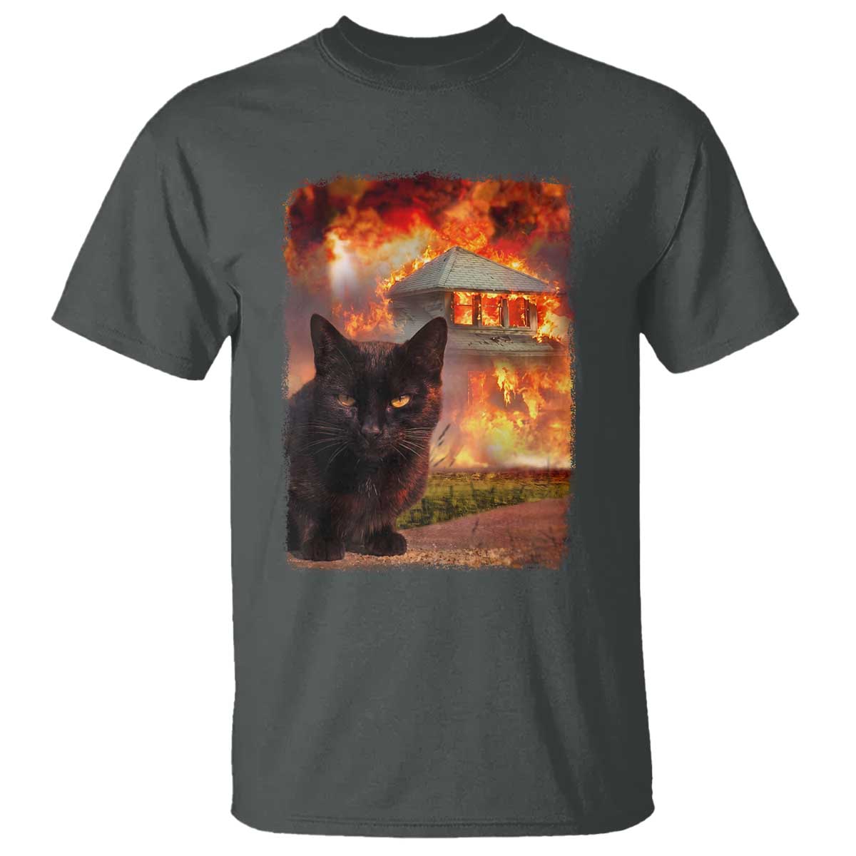 Funny Crazy Cat Selfie T Shirt Bad Kitty Chaos Humor Graphic TS12 Dark Heather Print Your Wear