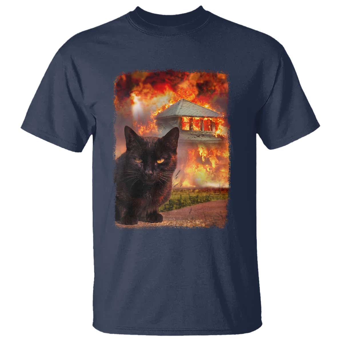Funny Crazy Cat Selfie T Shirt Bad Kitty Chaos Humor Graphic TS12 Navy Print Your Wear